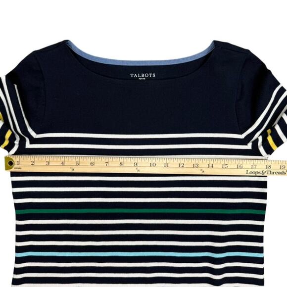 Talbots Navy Stripe Cotton Long Sleeve Tee Top - Size Small Petite - Preppy - Picture 8 of 9
